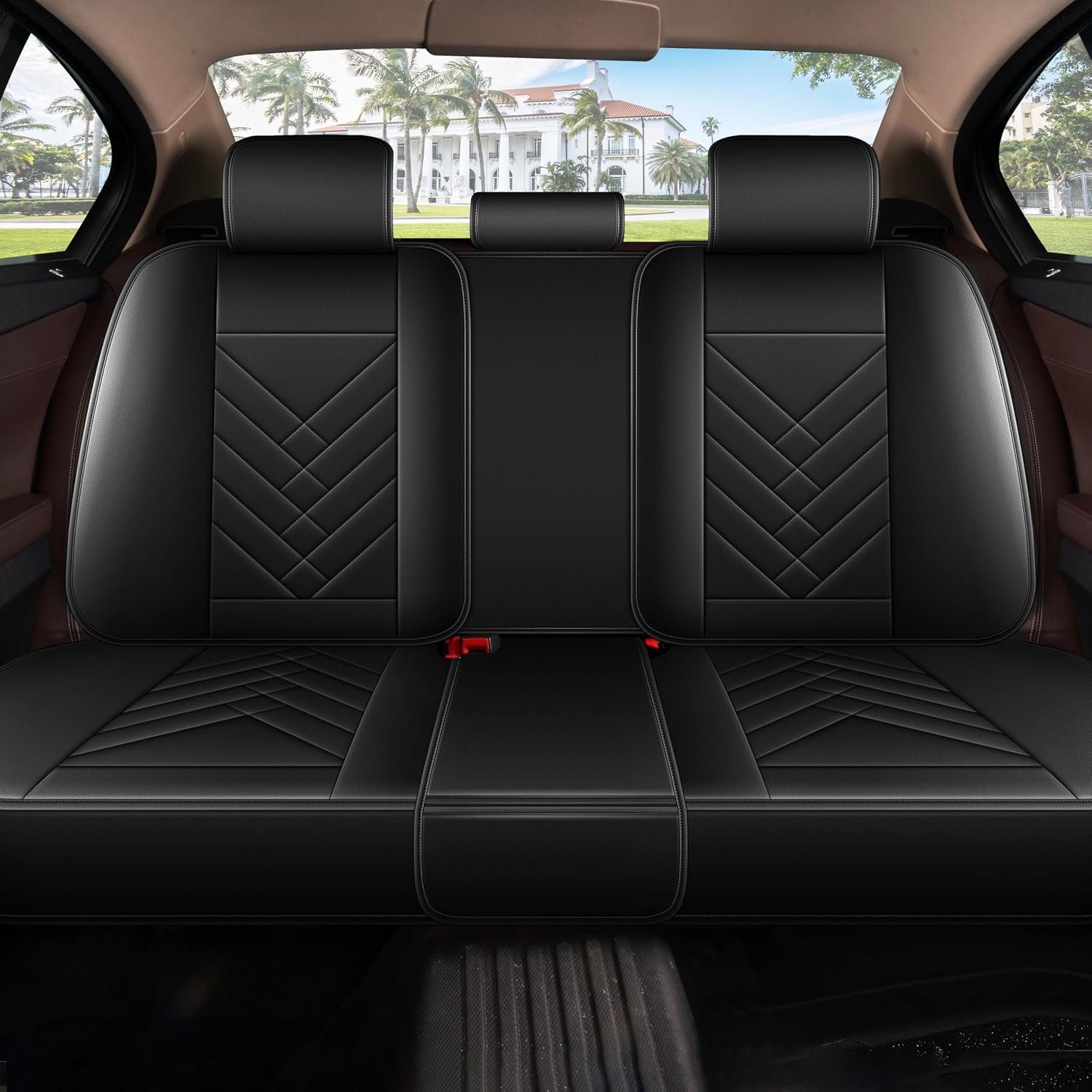 AOMSAZTO Car Seat Covers Full Set Fit for Nissan Rogue 2010-2025 2026 Waterproof Faux Leather Car Seat Cushions Automotive 5 Seat Covers Set（Black）