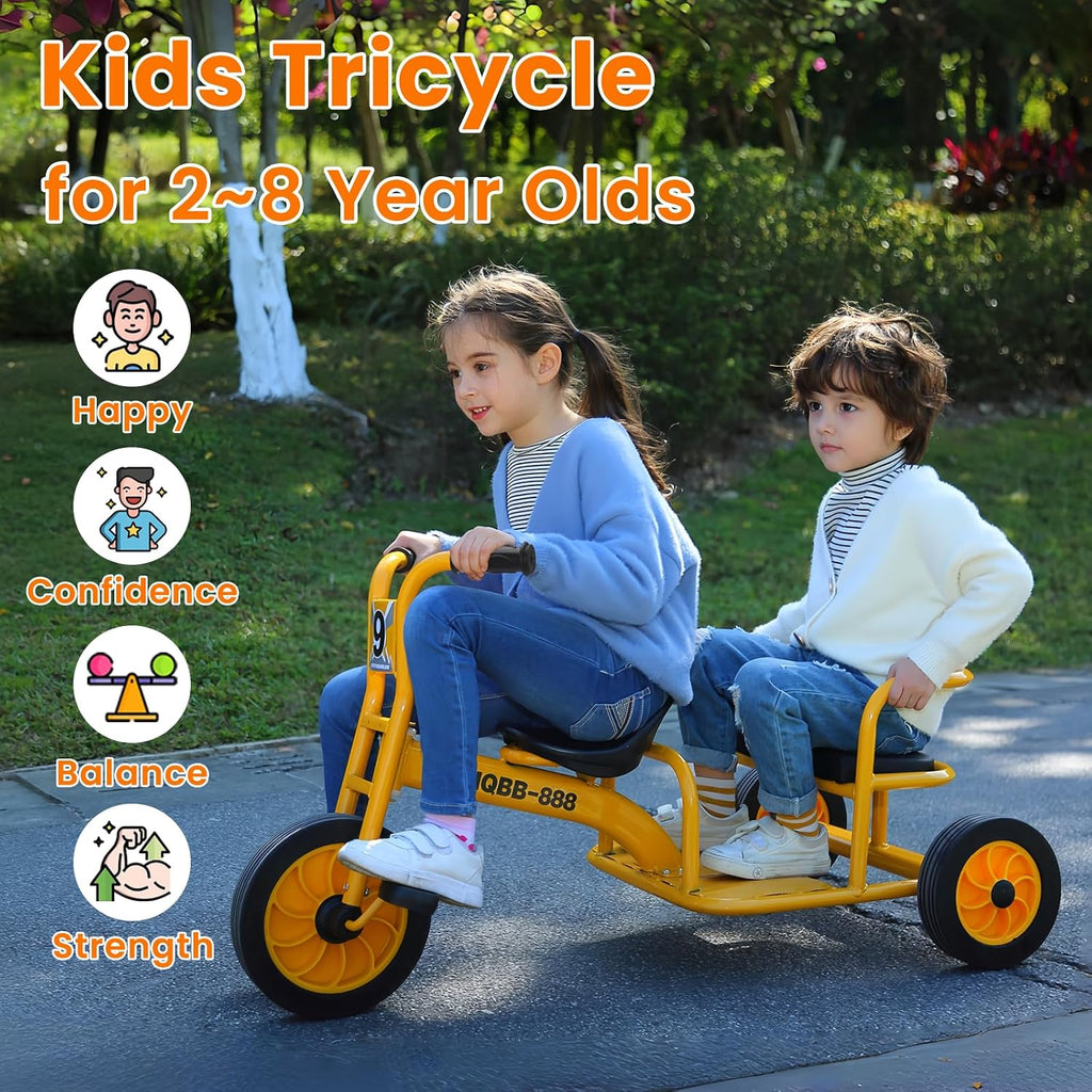 Kids Tricycle for Ages 2-8, Kids Trike Bike with Adjustable Seat, Airless Rubber Tires and Rear Padded Seat, Preschool Daycare Tandem Tricycle, Gift for Boys and Girls
