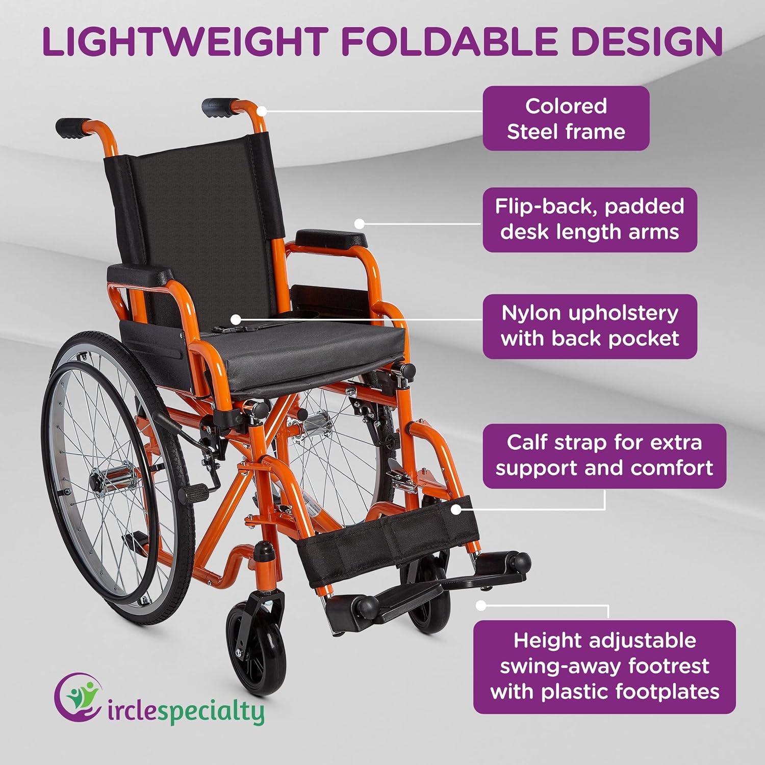 Ziggo 12' Seat Width Pediatric Wheelchair for Kids & Children, Lightweight, Manual Folding Wheelchair w/Safety Belt, Swing-Away Foot Support w/Straps, Desk Length Arm Rests, Free Cushion Accessory