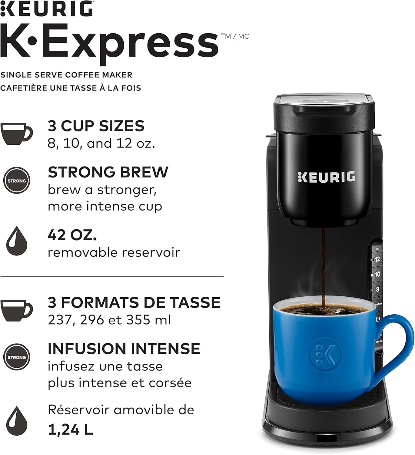 Keurig K-Express Single Serve K-Cup Pod Coffee Maker, With A Removable Reservoir And Strong Button Function