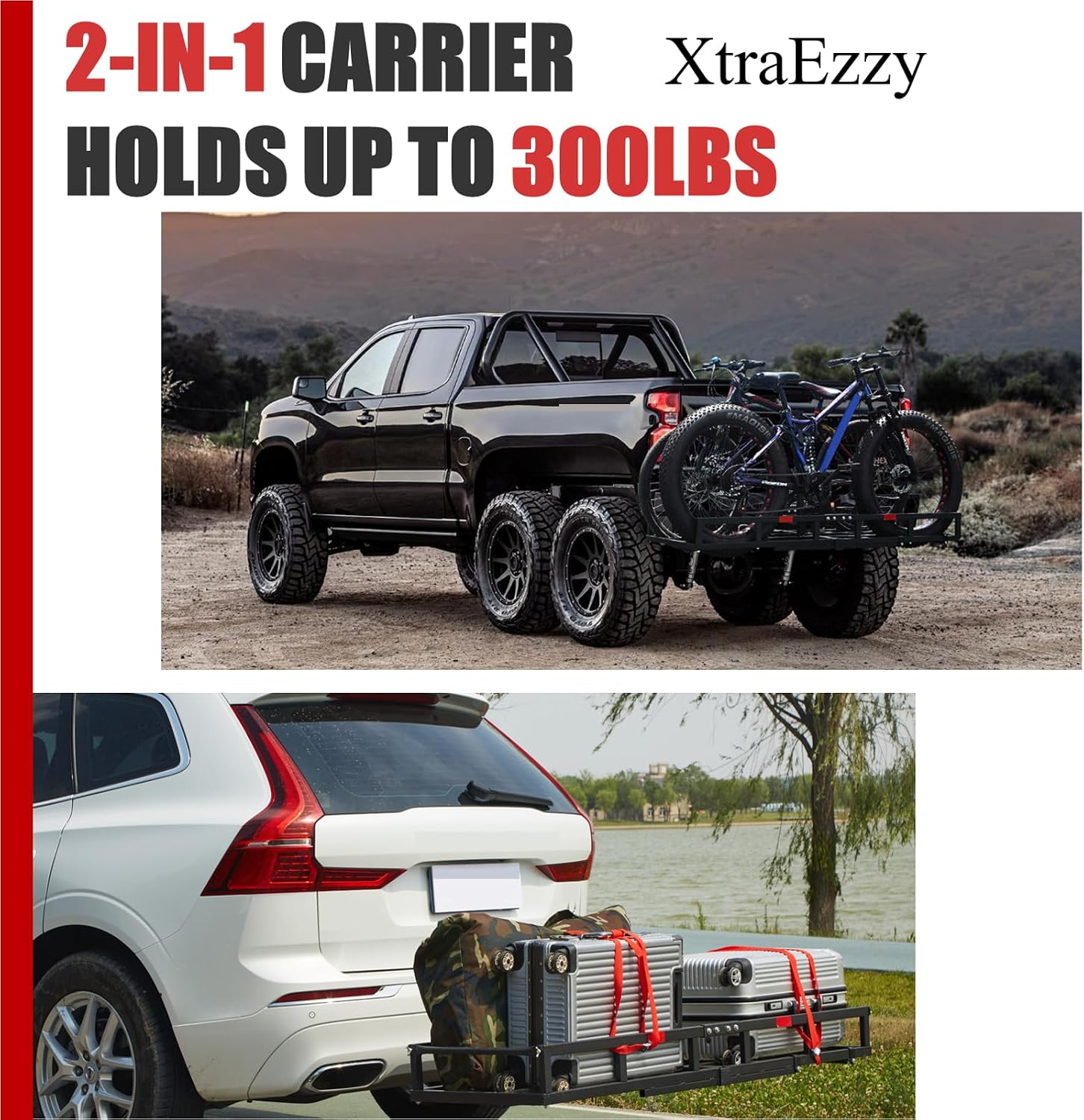Hitch-Mount Bike Rack for Ebike Heavy-Duty - Fits 2 Electric/Fat-Tire, Fits 2' Receiver for Car SUV Truck RV Minivan