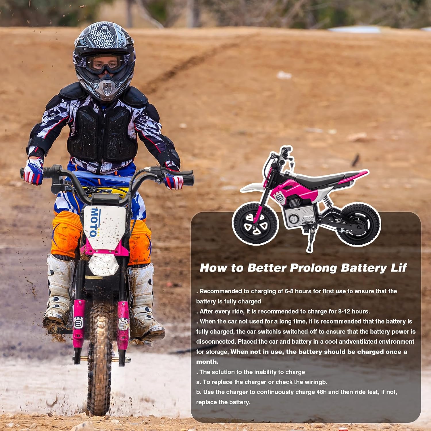 WEEROCK 24V Kids Electric Dirt Bike for 5-15 Years Old, Ride on E Motorcycle, 3.11-9.32MPH Speed, Rear Shock Absorber, LED Breath Lamp, Bluetooth for Boys Girls Children Electria Toy Gift, Pink