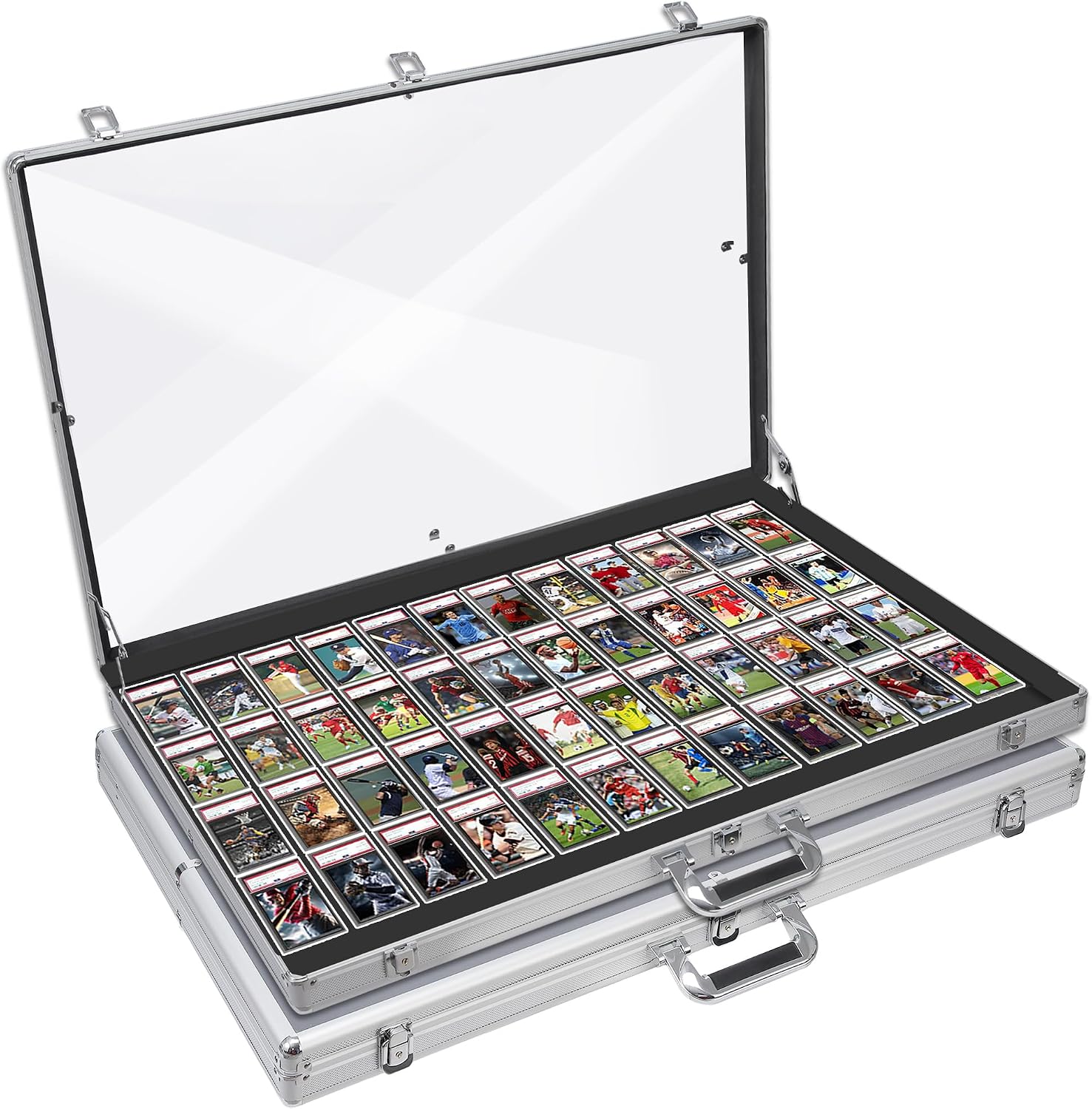 QTYORD Card Display Case, Aluminum 34' L x 22' W Glass Display Case for Cards, 2-Pack XL Large Tabletop Display Case with Lock, Portable Trade Show Display for Jewelry MTG Cards and Collectible Cards