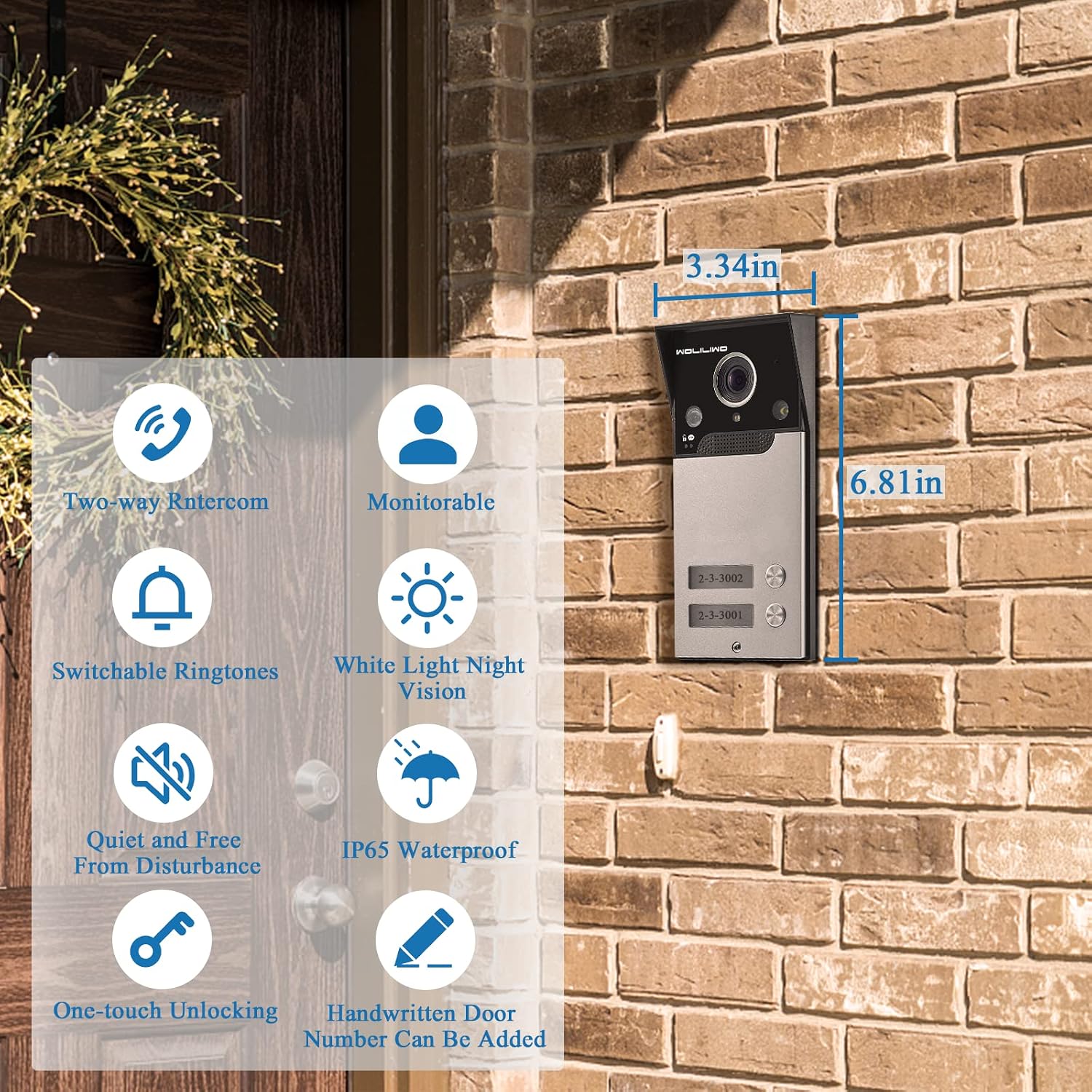 Wired Video Intercom System, 7 Inch Ring Video Doorbell with IR Night Vision Support Remote Unlock, Dual-Way Intercom for Villa House Office Apartment with 1-Camera and 2-Monitor