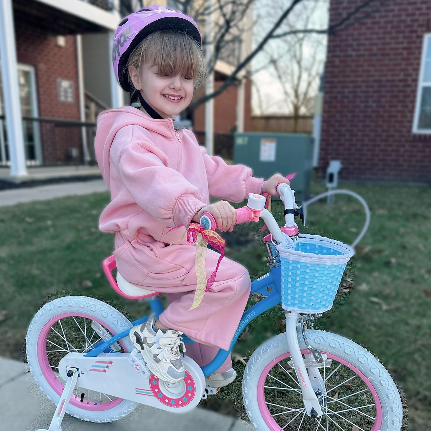 Royalbaby Stargirl Children's Bicycle Outdoor Adventure Ride-On Bike with Training Wheels, Adjustable Seat, and Basket, 14 Inch, Blue