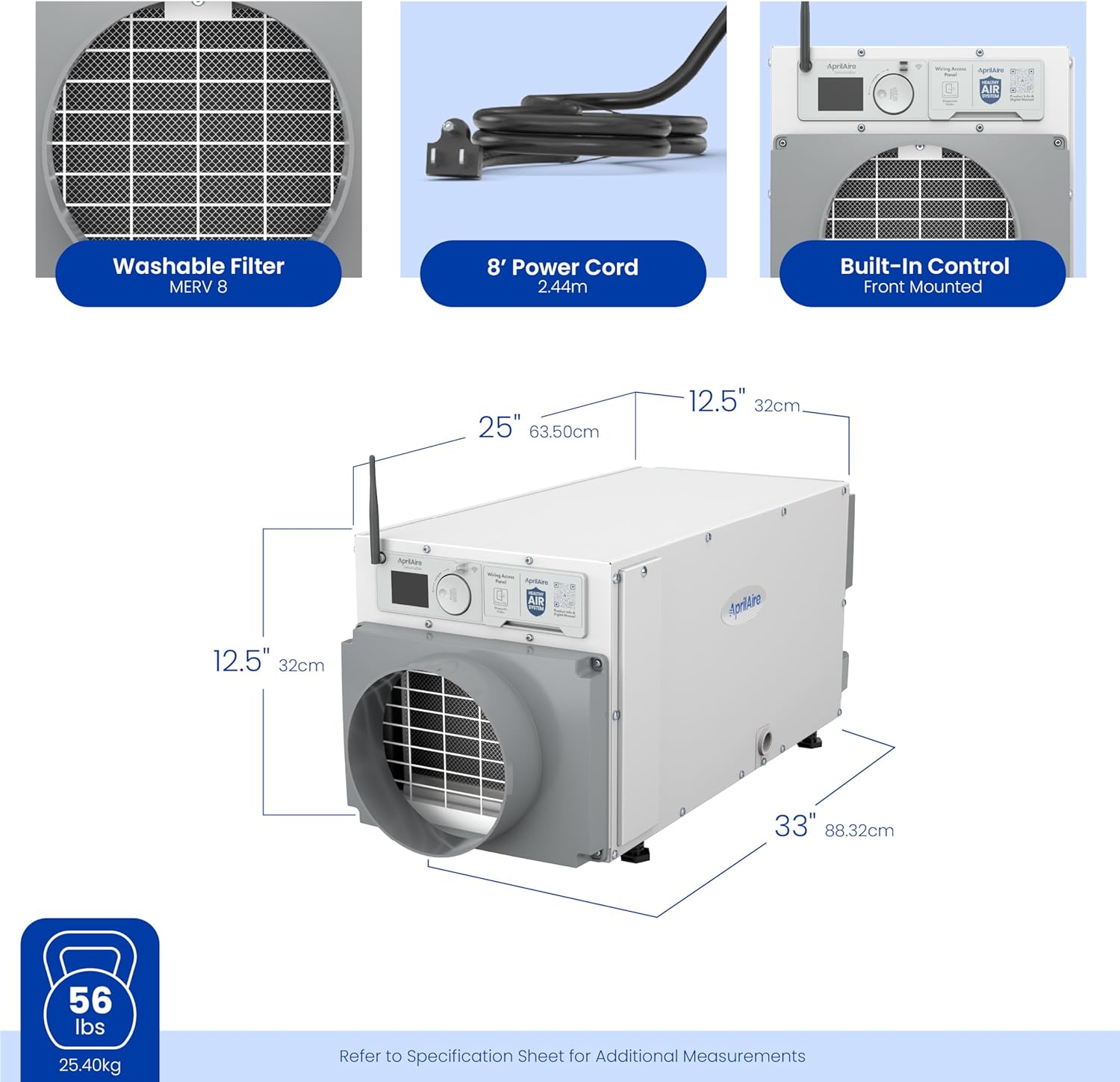 AprilAire E070W Smart Wi-Fi Crawl Space Dehumidifier, 70-Pint Commercial Whole-House Dehumidifier for Basement, Crawlspace & Home up to 2,200 Sq. Ft. with Pump, Drain Hose, Hanging Kit, MERV 11 Filter