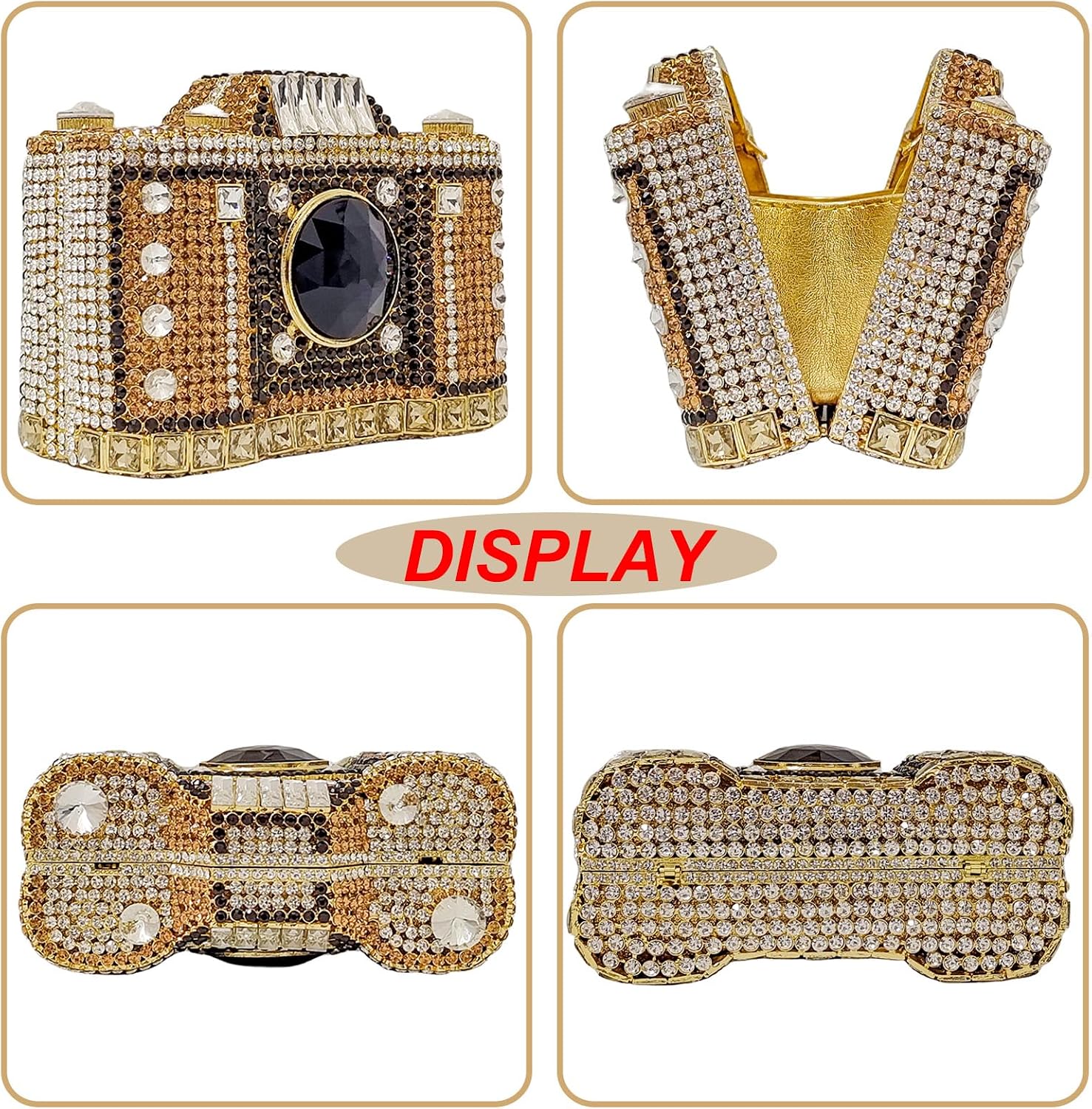 HUANG ZHUANG Cute Camera Shape Crystal Clutch Purse Mini Rhinestone Evening Bag Wedding Handbag Party Women Purse