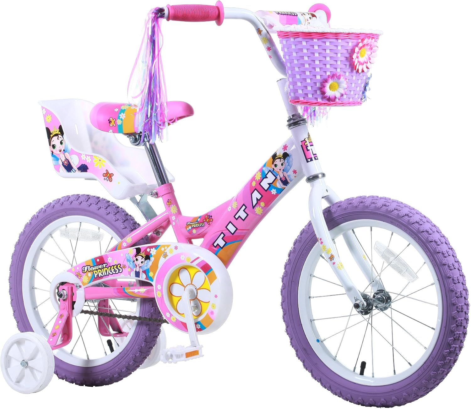 Titan Girls BMX Bike for Kids Ages 4-7, 16-Inch Wheels, 9-Inch Frame, Training Wheels, Toy Seat, Doll Basket, Streamers, First Bike, Princess Bicycle, Gift for Girls | for Kids, Training Wheels, Toy Seat, Doll Basket, Streamers, First Bike