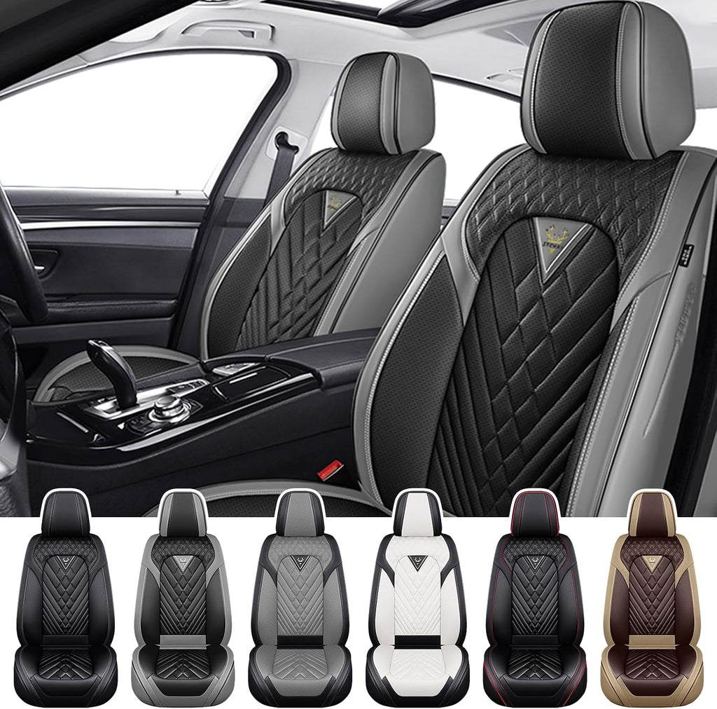 Car Seat Covers for Nissan Titan 2004-2026, Waterproof Nappa Leather Front Seat Cover, Anti-Slip and Comfortable Automotive Seat Protector&Accessories(Gray Black)