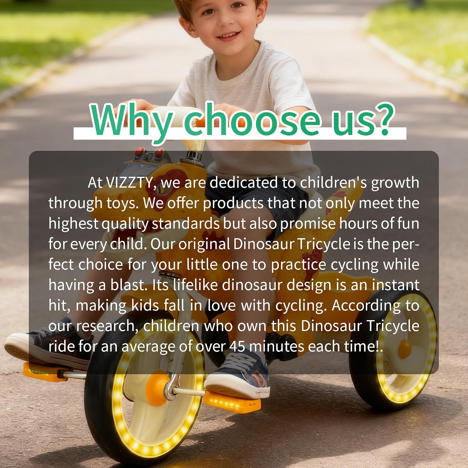 Dinosaur Kids Tricycle for Rider- Toddlers Kid Trike Bike Big Wheel with Music, Storage Basket,Light Wheel, Indoor/Outdoor Preschool Daycare Kids Bike,Best Gift for 3-7 Year Old Girls & Boys (Yellow)