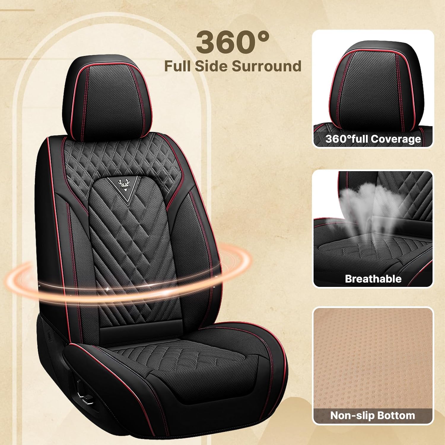 Fit for Ford F150 2009-2026 & F250 F350 F450 2011-2026 Seat Covers, Fashion Sport Seat Cover with Waterproof Leather, Airbag Safe Design Seat Protector (2 Front Seat Standard, Black Red)