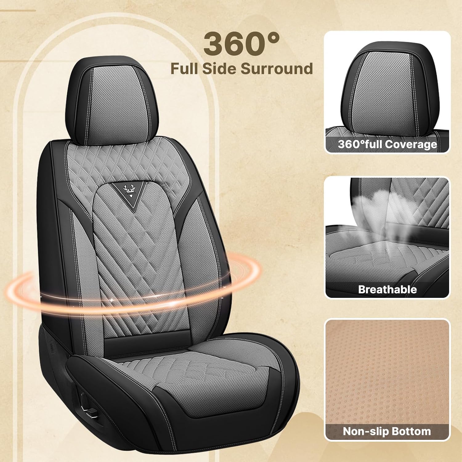 Fit for Ford F150 2009-2026 Seat Covers, Fashion Sport Seat Cover with Waterproof Leather, Airbag Safe Design Seat Protector (2 Front Seat Standard, Black Gray)