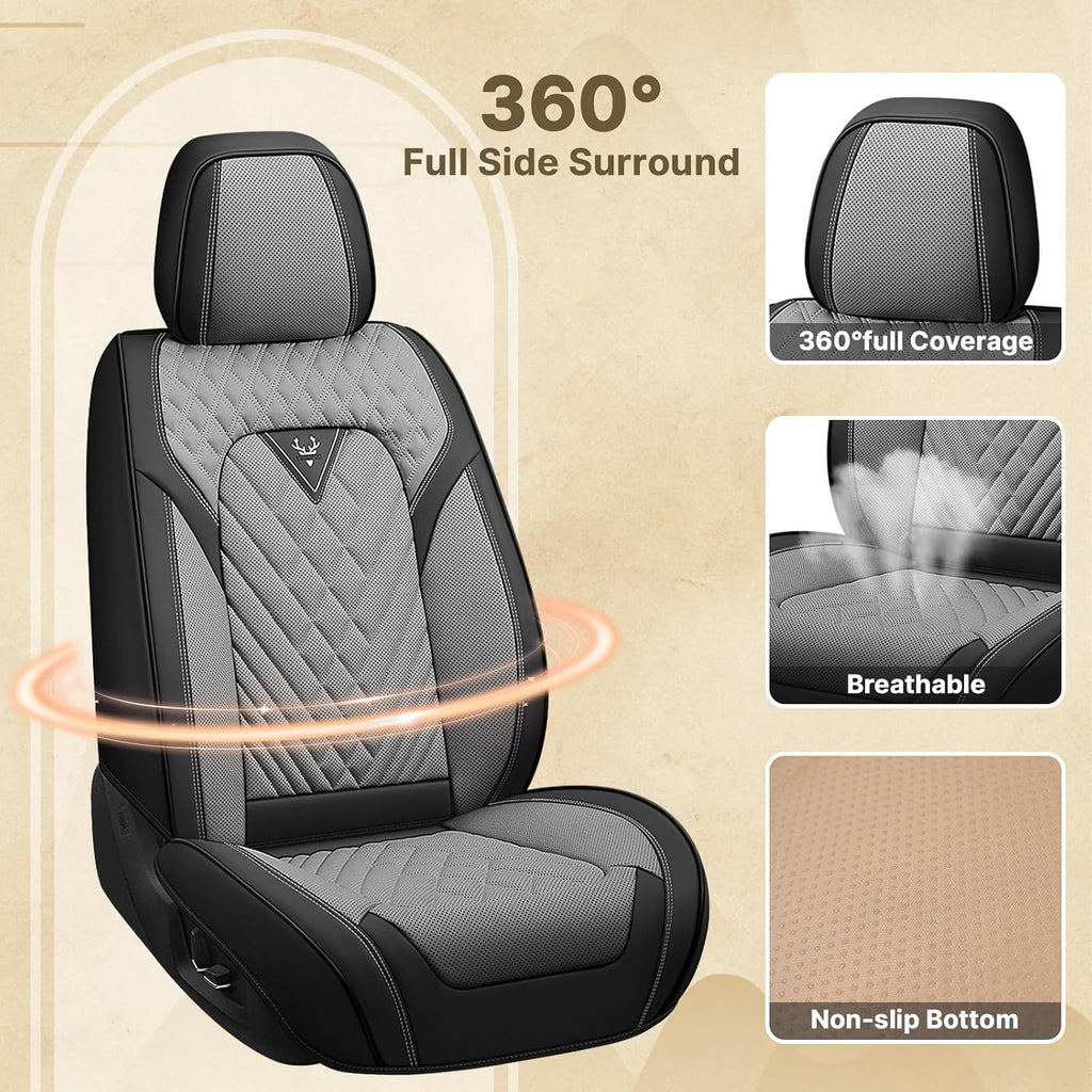 Fit for Mercedes Benz C300 2000-2026 Seat Covers, Fashion Sport Seat Cover with Waterproof Leather, Airbag Safe Design Seat Protector (2 Front Seat Standard, Black Gray)