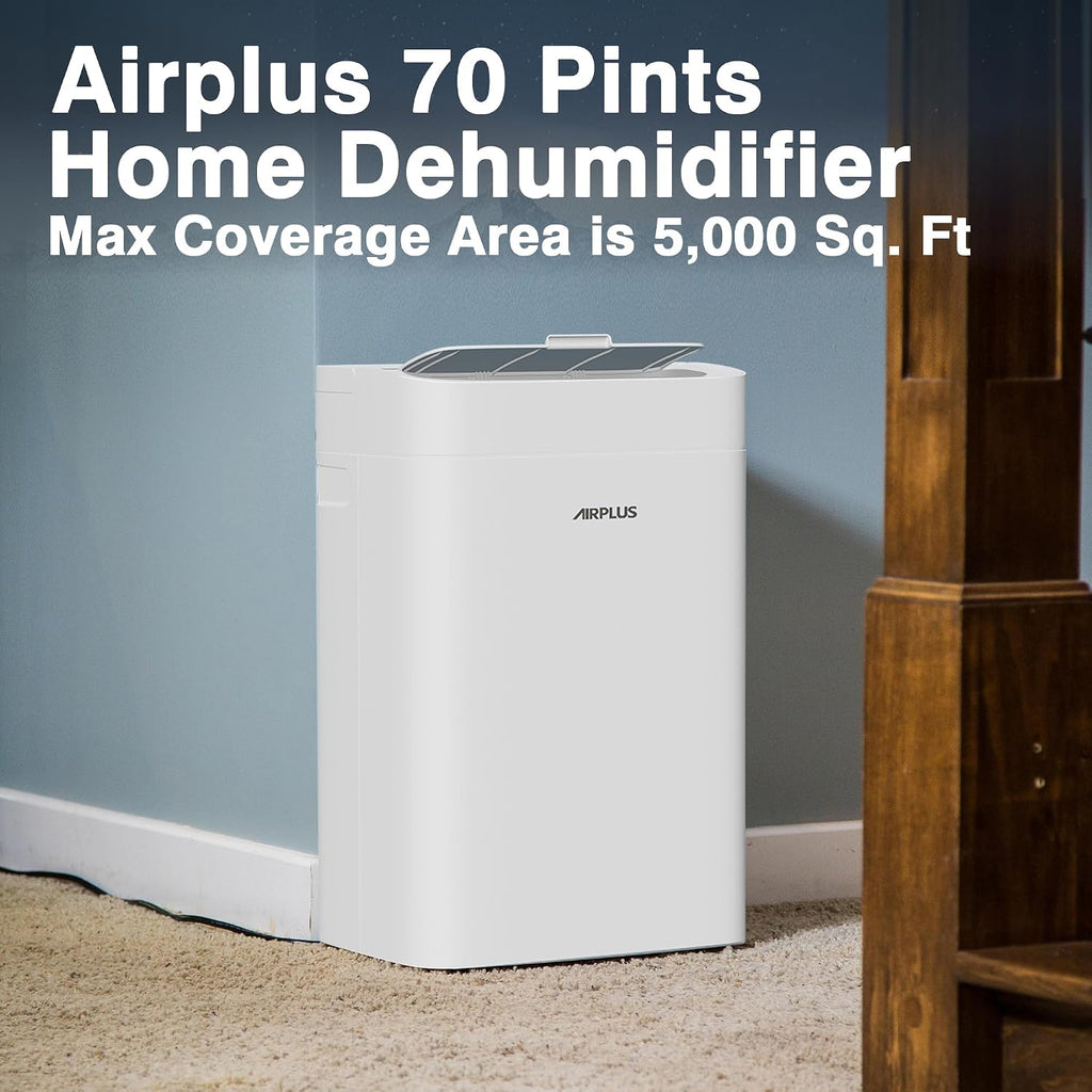 AIRPLUS 4500 Sq. Ft Dehumidifier for Basement, 70 Pints Dehumidifiers for Home with Drain Hose, Continuous Drainage, Intelligent Humidistat, Multifunctional Dehumidifier for bathroom, bedroom