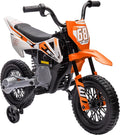 Qaba Kids Dirt Bike with Twist Grip Throttle, 12V Electric Motorcycle, Electric Bike for Toddler with Training Wheels, Spring Suspension & Music, Orange
