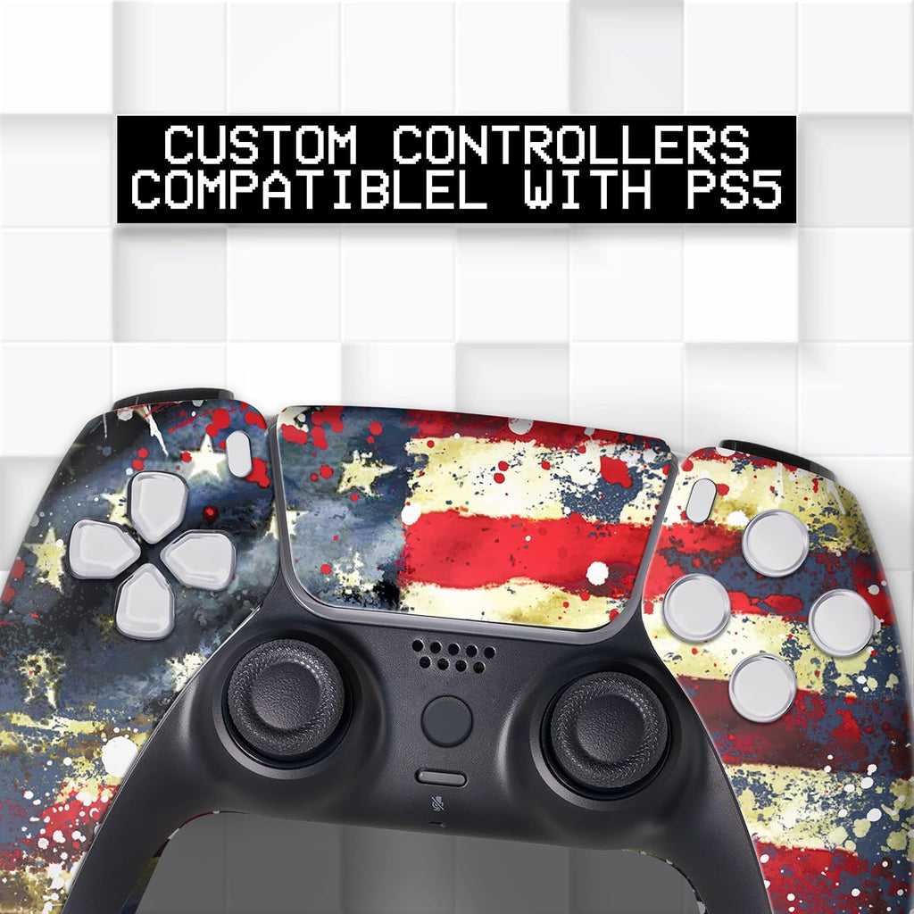 Tatterred Flag Custom PS-5 Controller Wireless compatible with Play-Station 5 Console by BCB Controllers | Proudly Customized in USA with Permanent HYDRO-DIP Printing (NOT JUST A SKIN)