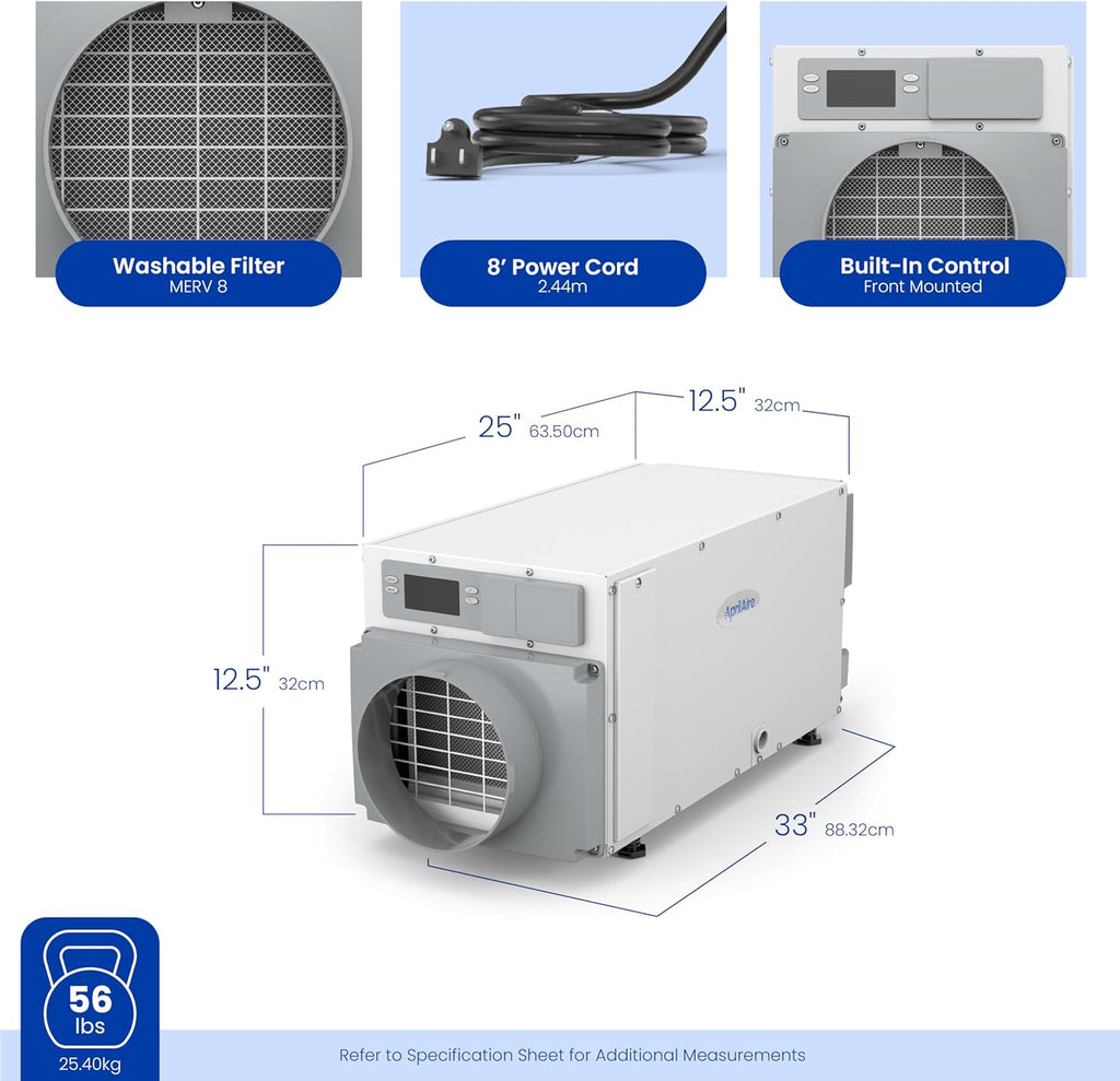 AprilAire E070 Pro 70-Pint Crawl Space Dehumidifier with Drain Hose, Commercial-Grade Whole-House Dehumidifier for Crawlspace, Basement, or Whole Home up to 2,200 sq. ft.