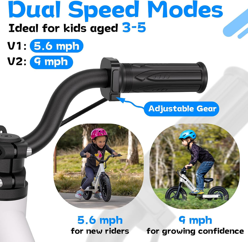 Hiboy Electric Balance Bike for Kids, 12-Inch Tires, 5.6/9 mph, Adjustable Seat, Up to 4.9 Miles, Electric Bike for Kids Ages 3–5