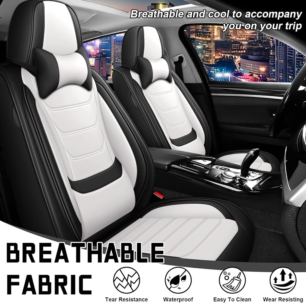 Car Seat Cover Full Set for Kia EV9 Seat Covers 2024-2025, Nappa Leather Waterproof Seat Covers for Cars, Airbag Compatible, Universal Automotive Seat Covers(Luxury Front Row/Black White)