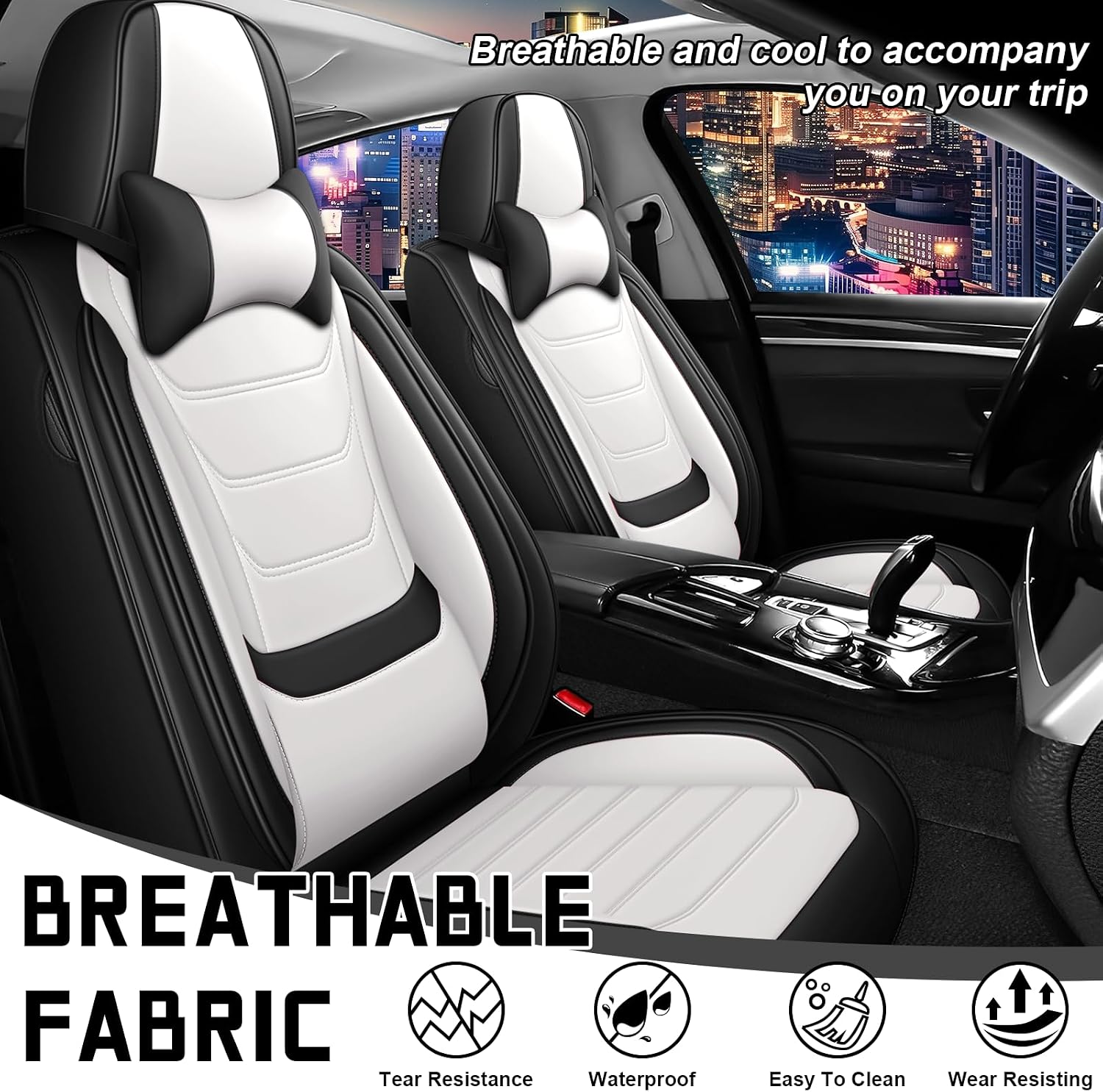 Car Seat Cover Full Set for Kia EV9 Seat Covers 2024-2025, Nappa Leather Waterproof Seat Covers for Cars, Airbag Compatible, Universal Automotive Seat Covers(Luxury Front Row/Black White)