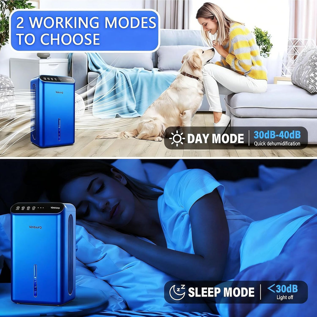 Dehumidifier for Home 1000 sq.ft - Small Quiet Dehumidifier with Auto Shut Off, Aromatherapy, 3 Gear Timer, Sleep Mode, 7-Color LED Light, Drain Hose for Bedroom, Bathroom, Basement, RV(Blue)