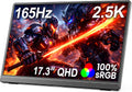 MNN 17.3' 2.5K Portable Monitor 165Hz 2560x1440 QHD, 100% sRGB IPS Gaming Monitor, USB-C & HDMI External Display with Kickstand, Slim Semi-Metal Travel Monitor for Laptop, Phone, PS5, Xbox