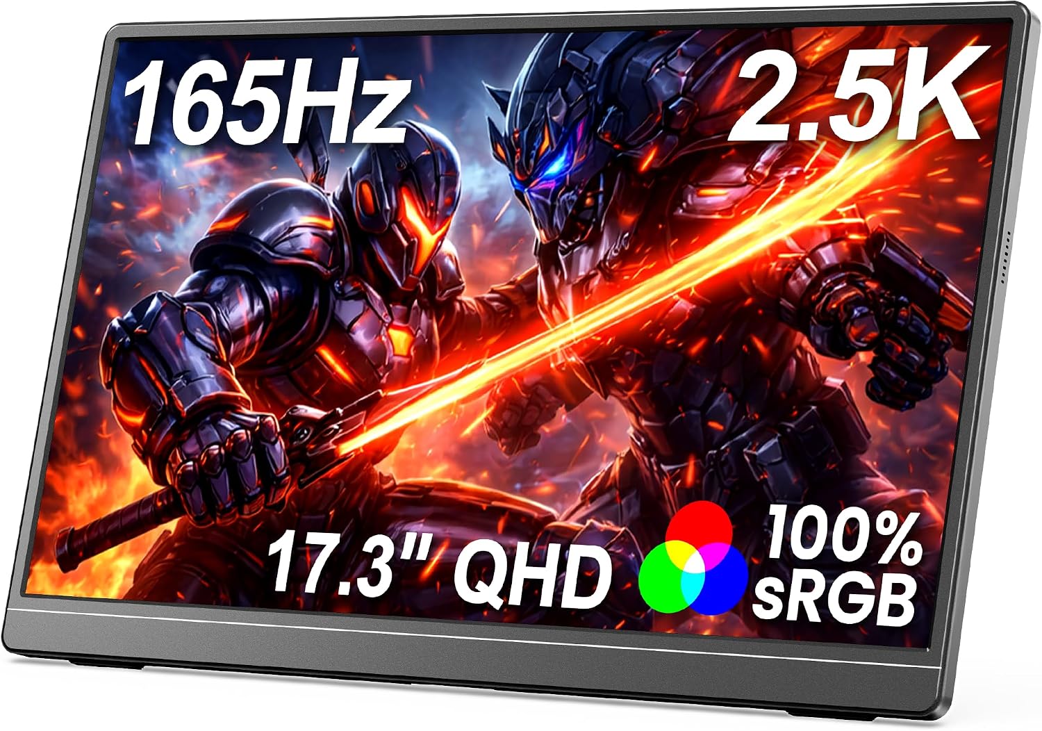 MNN 17.3' 2.5K Portable Monitor 165Hz 2560x1440 QHD, 100% sRGB IPS Gaming Monitor, USB-C & HDMI External Display with Kickstand, Slim Semi-Metal Travel Monitor for Laptop, Phone, PS5, Xbox