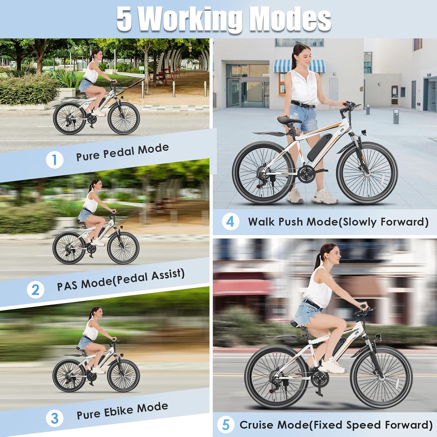 GOCIO 500W Electric Bike 26' Mountain Bicycle Adults Cruise Control Pedal Assist 48V 375Wh Battery 21-Speed E-Bike UL2849
