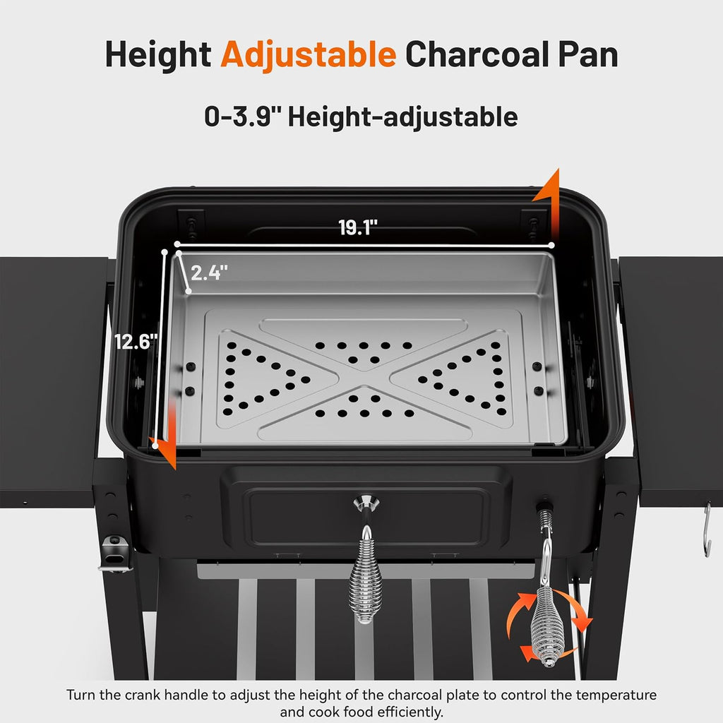 KEYO GRILL 24-Inch Barrel Charcoal Grill, Dual Venting System Outdoor BBQ Grill with Height Adjustable Charcoal Pan, Foldable Side Tables Outdoor Large Barbecue Grills for Backyard and Camping.