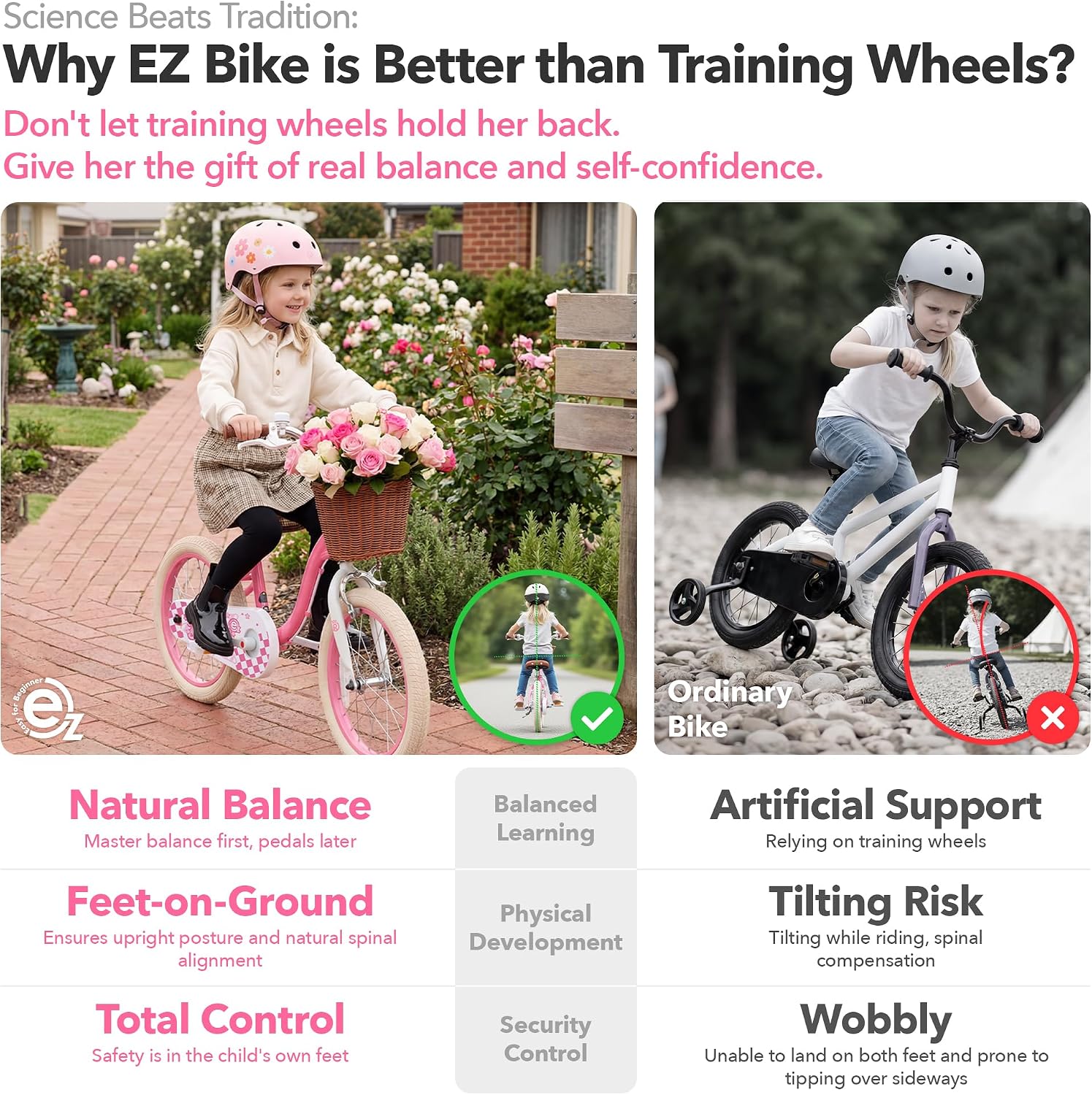 RoyalBaby Girls Bike, Stargirl EZ Kids Bike Balance and Pedal Bicycle with Basket and Dual Handbrake, 12 14 16 18 Inch Toddlers to Big Kids 3-8 Years, Multiple Colors