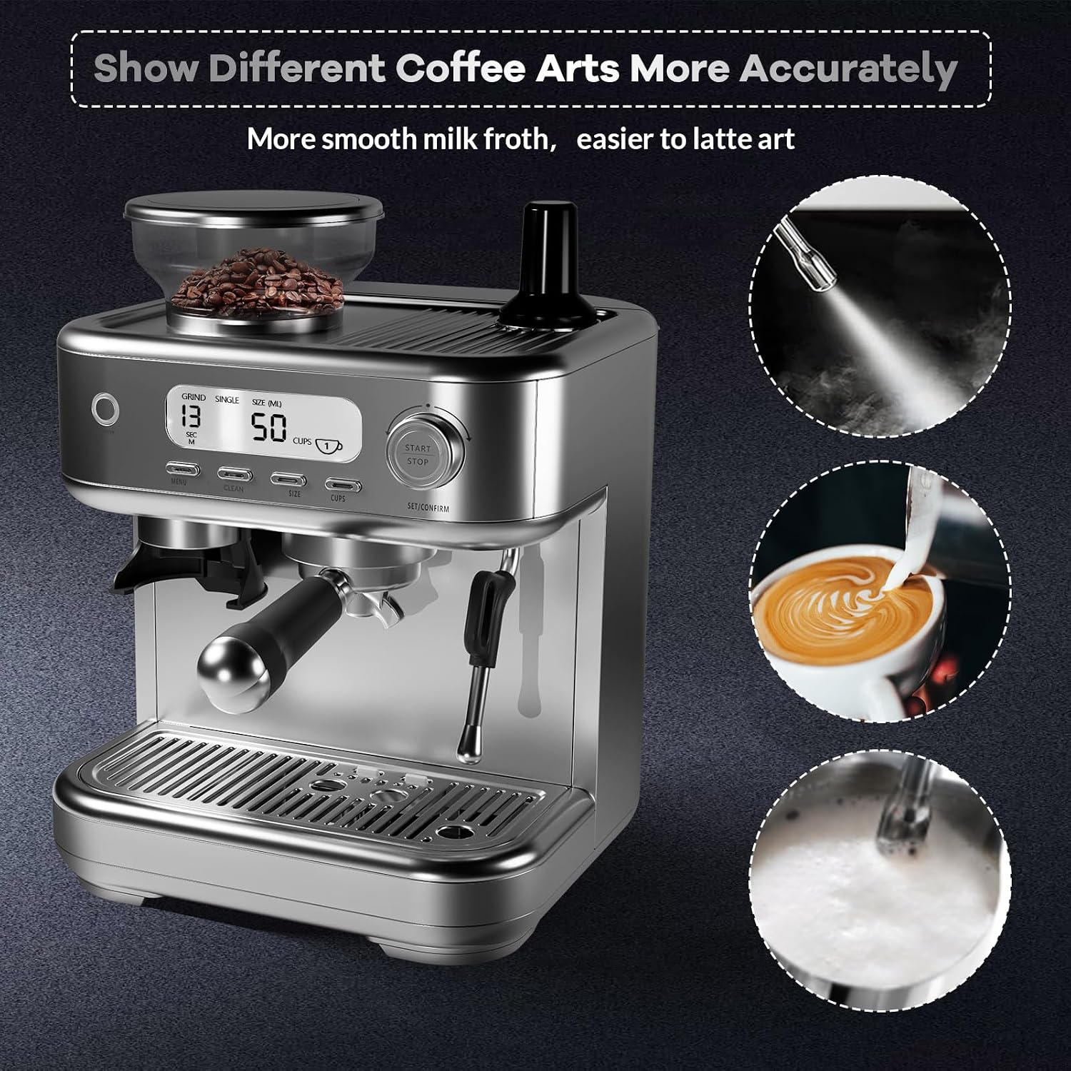Semi-Automatic Espresso Machine, Dual Boiler 20 Bar Coffee Maker With Grinder 30 Size Setting, Expresso Coffee Machines With Steam Wand for Cappuccino Latte, 95 Oz Removable Water Tank