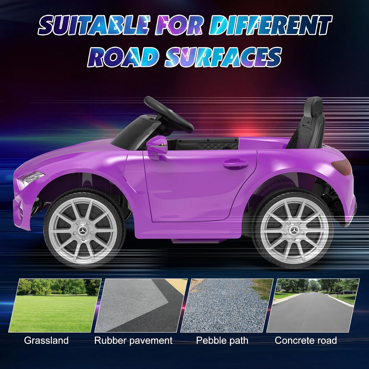 12V Kids Ride On Car with 2.4G Remote Control,Battery Powered Electric Car Ride On Vehicle Double Doors, Safety Belt,LED Light (SC-Purple)
