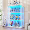 BROTTAR Rounded Display Cabinet with Glass Door, 3-Tier Curio Cabinet with 3 Color Lights for Collectibles, Glass Display Case with Transparent Full-Display Surface, Human Body Sensor, White