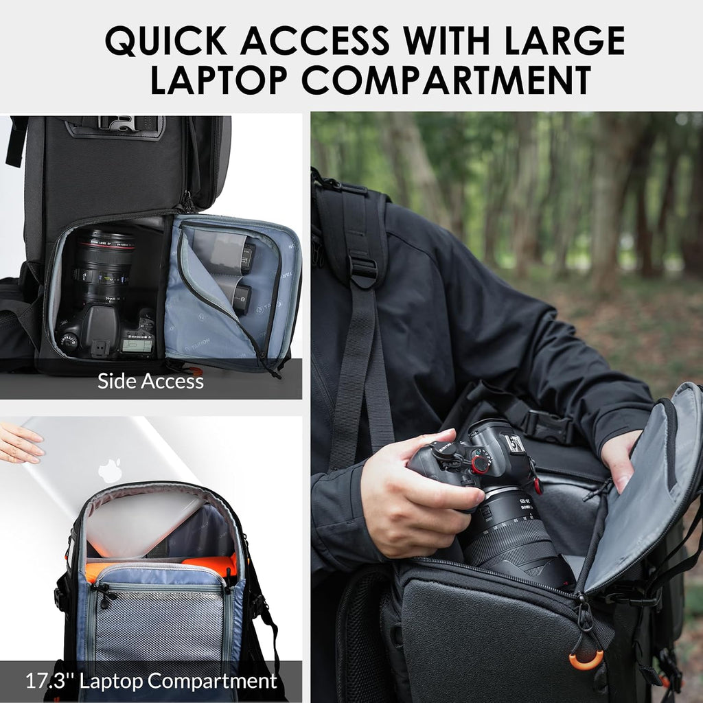 TARION Extra Large Camera Backpack - Professional DSLR Drone Bag 17.3 Laptop Compartment - Hardshell High-Density Foam Protection with Rain Cover PB02