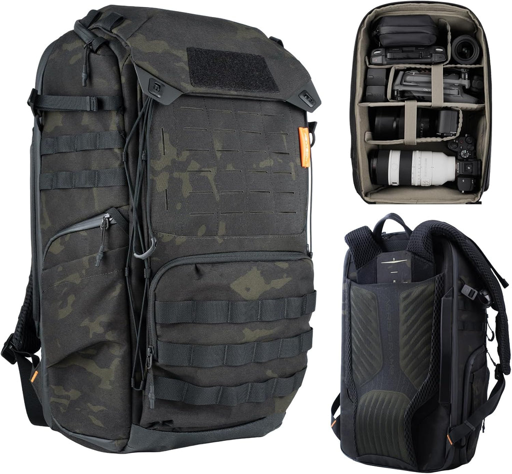 PGYTECH OneMo TAC 35L Tactical Camera Backpack, Waterproof DSLR/SLR/Mirrorless Photography Camera Bag with 15.6' Laptop Sleeve, Tripod Holder & Rain Cover (Dark Night Camo)