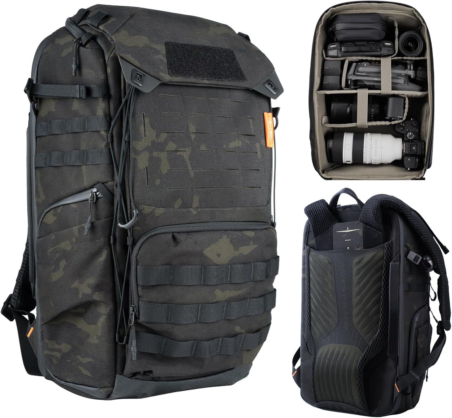 PGYTECH OneMo TAC 35L Tactical Camera Backpack, Waterproof DSLR/SLR/Mirrorless Photography Camera Bag with 15.6' Laptop Sleeve, Tripod Holder & Rain Cover (Dark Night Camo)