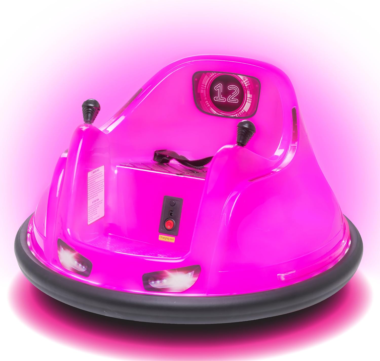 Flybar 6V Pink Glow Bumper Car for Kids – LED Ride-On Toy with 360° Spin, Rechargeable Battery, and Soft Rubber Bumpers – Safe Indoor Fun for Toddlers Ages 1.5+, Up to 66 lbs
