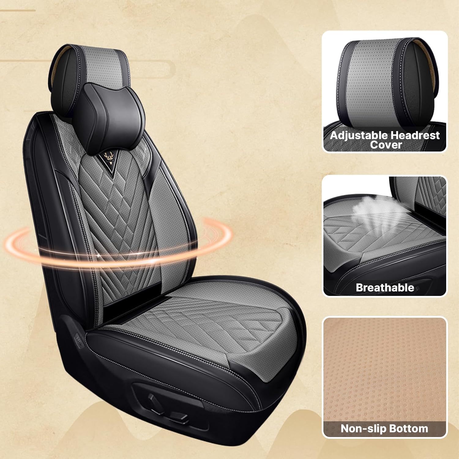 Fit for RAM 1500/2500/3500 2010-2026 Seat Covers, Fashion Sport Seat Cover with Waterproof Leather, Airbag Safe Design Seat Protector (5 Front Seat Luxury, Black Gray)