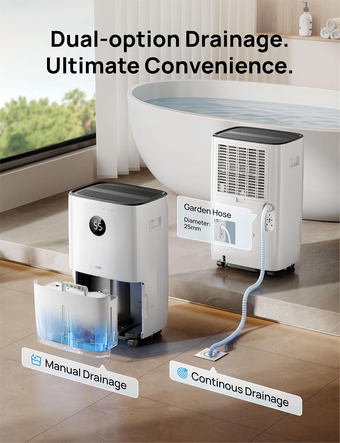 DREO 110-Pint Smart Dehumidifier for Basement, 4500 Ft² for Large Room, 2 Gallon Water Tank, Auto/Comfort/Constant Mode Dehumidifiers for Home, Bedroom, Bathroom, with Drain Hose, Black, 711S