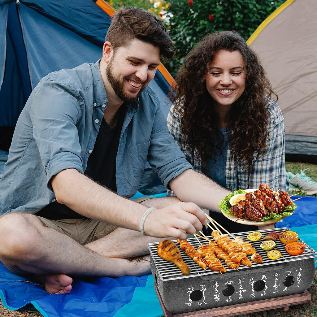 Japanese Style Charcoal BBQ Grill, Portable Rectangle Tabletop Barbecue Stove with Wire Grill Rack, Quick Heating Grill for Camping, Picnic, Patio and Home Use (XL)