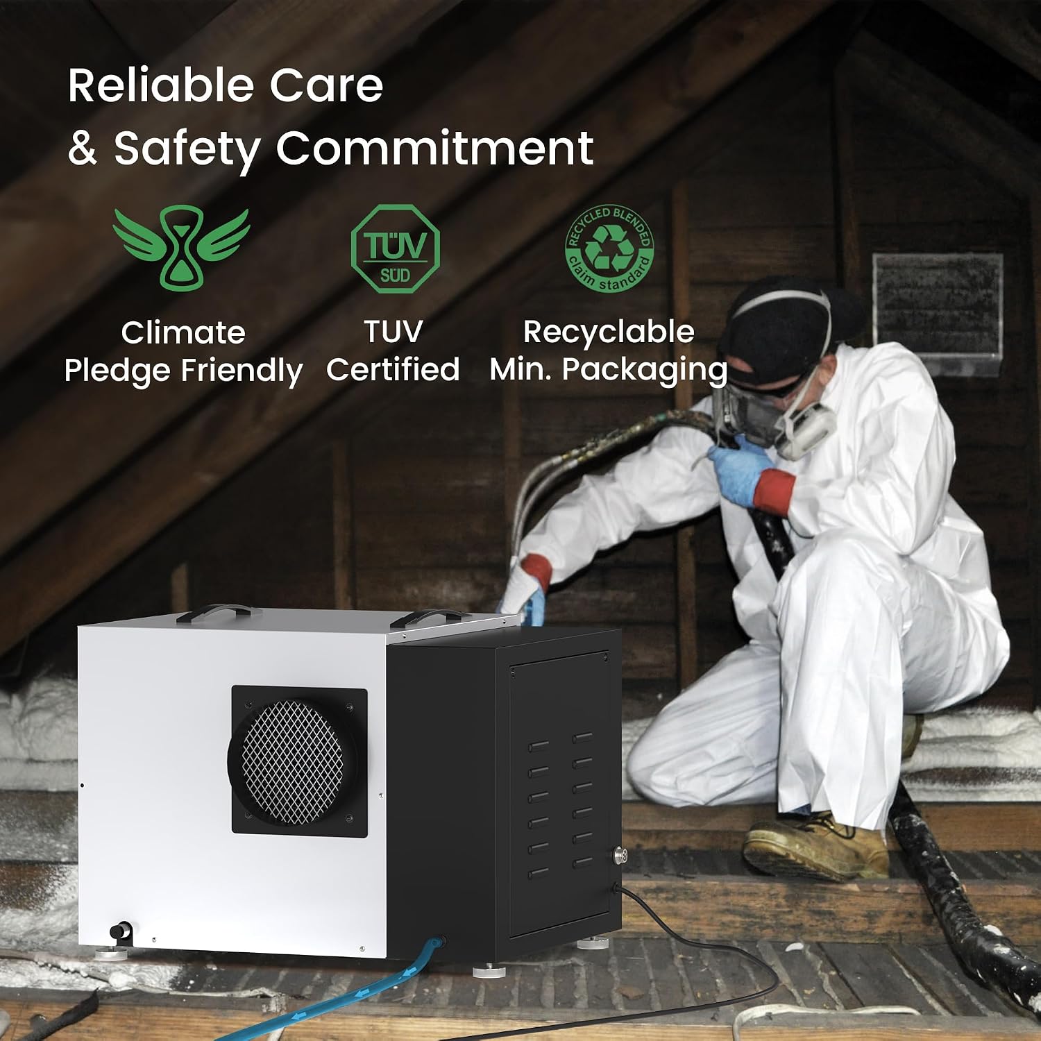 Waykar 158 Pint Crawl Space Dehumidifier with Pump & Drain Hose for Basements, Commercial & Water Damage Spaces up to 7500 Sq. Ft., Compact, Strong Dehumidification, 5-Year Quality Coverage