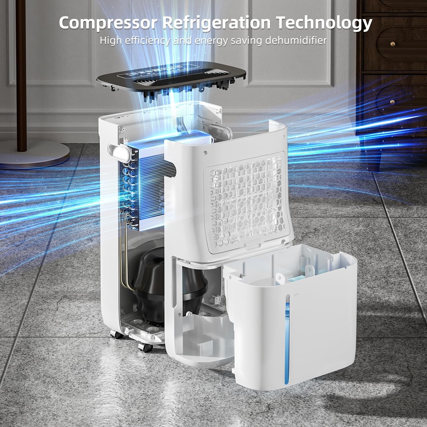 3,000 Sq.Ft 60 Pint Dehumidifier for Basements and Home-with Drain Hose,1.7Gallon Water Tank,Intelligent Humidity Control,Dual Protection and 4 Modes,for Large room