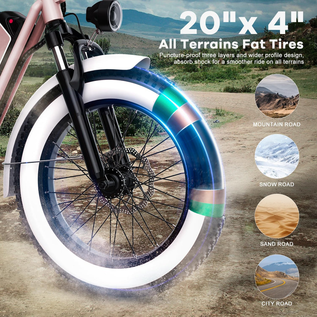 Electric Bike for Adults, 20'x 4' Fat Tire 35MPH Cargo Ebike with Seat, 1450W Peak 2 Seater Commute Bike with 48V 20AH Removable 960WH Battery, 80 Miles Max Range 7-Speed Step-Thru Electric Bicycle