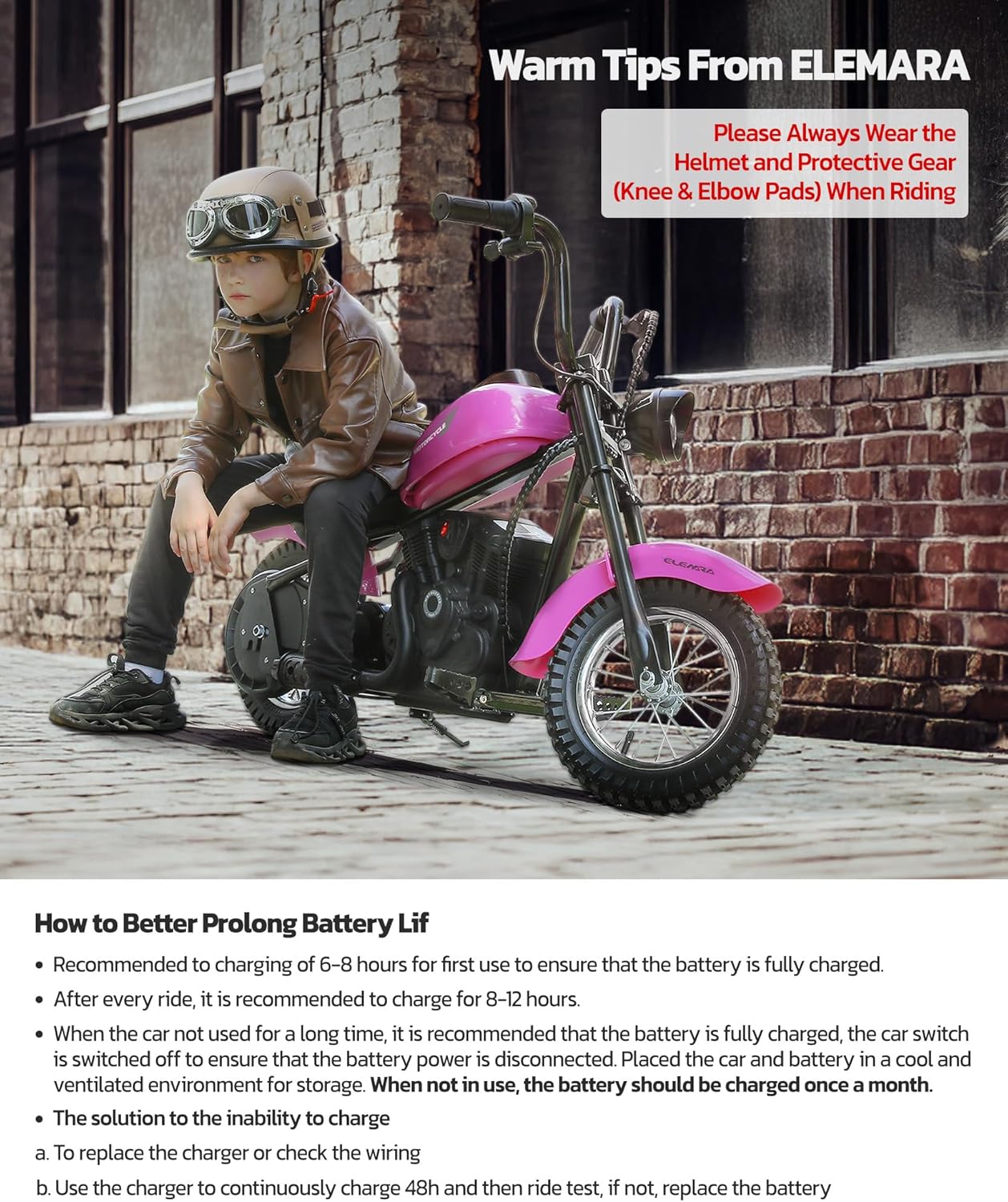 ELEMARA Electric Dirt Bike, 15 mph & 150lb Max, 24V Ride on Toy for Big Kids w/LED Lights & Power Display,Chain-Driven Motor,Twist-Grip Throttle, Shock Springs,Handbrake,12' Air-Filled Tires-Pink