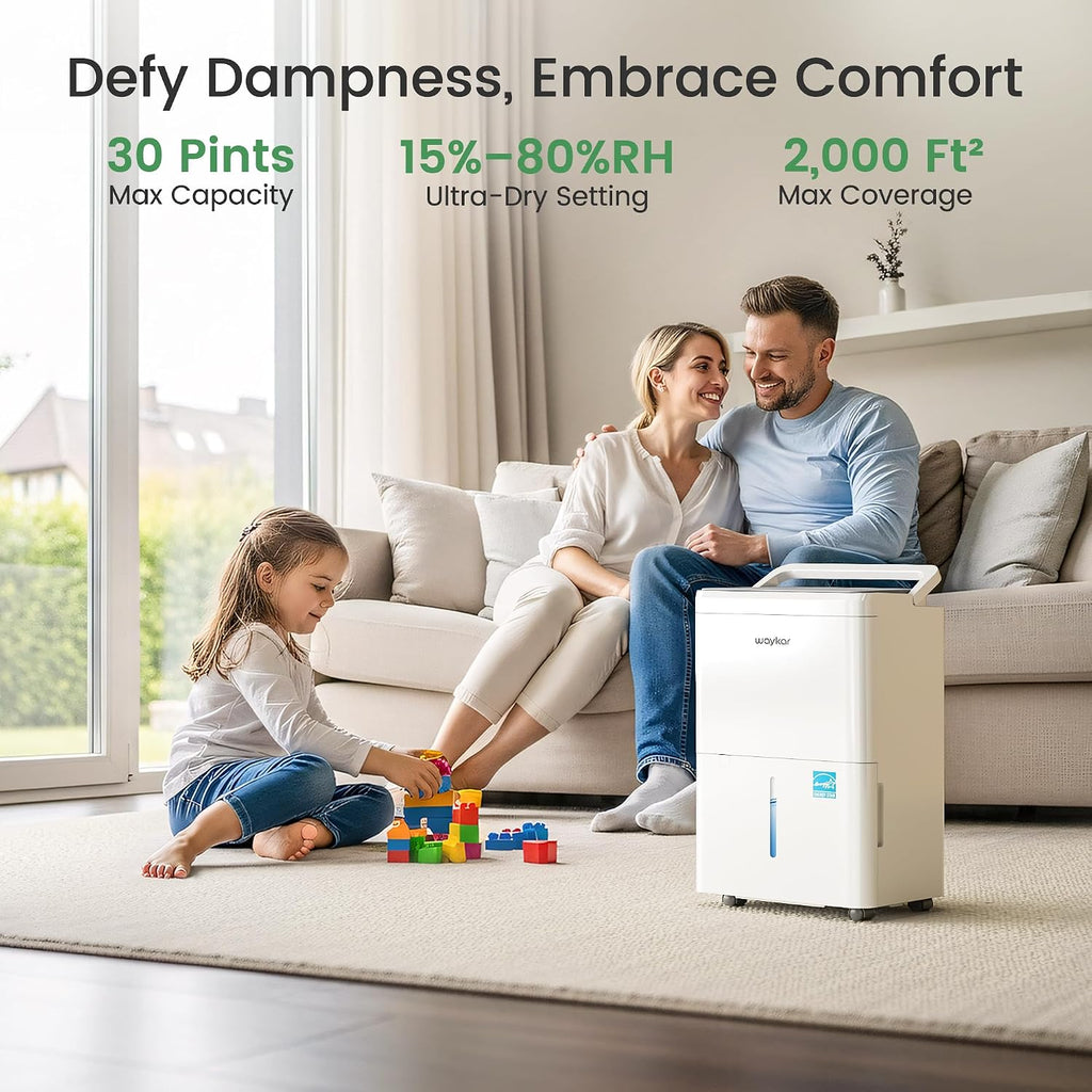 Waykar 2000 Sq. Ft. Energy Star 2025 Dehumidifier for Basement & Home, Adjusts from 15% RH With Drain Hose, Ultra Quiet 35 dB for Bedroom & Bathroom
