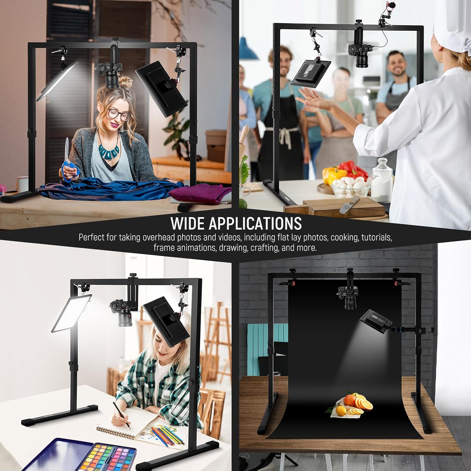 NEEWER Overhead Camera Mount Rig for Top Down Shots, Heavy Duty Steel Tabletop Mount Stand Multi Device Platform for Flat Lay Photography Lighting Cooking Drawing Crafts, For Desks≥3.3'/1m Long, ST100