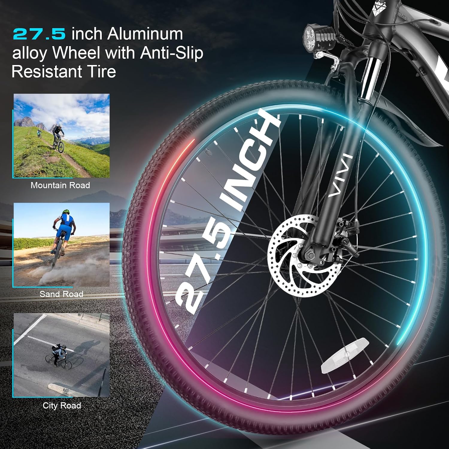 Vivi Electric Bike for Adults, 27.5' Electric Mountain Bike, 500W Ebike 20MPH Electric Bike with 48V 499.2WH Battery, Up to 50 Miles, 21 Speed Adult Electric Bicycles, SGS Certified to UL2849