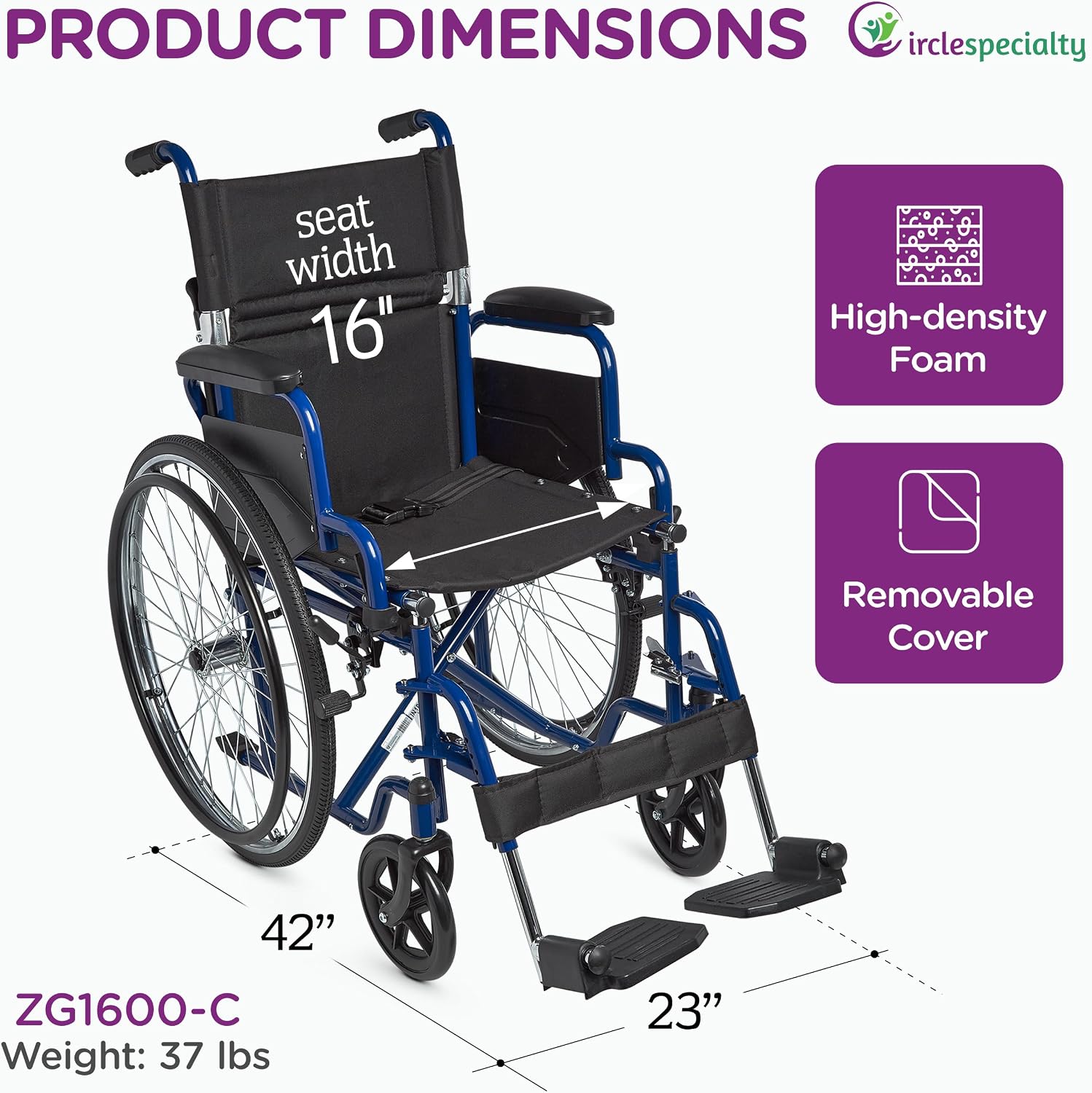 Ziggo 16' Seat Width Pediatric Wheelchair for Kids & Children, Lightweight, Manual Folding Wheelchair w/Safety Belt, Swing-Away Foot Support w/Straps, Desk Length Arm Rests, Free Cushion Accessory