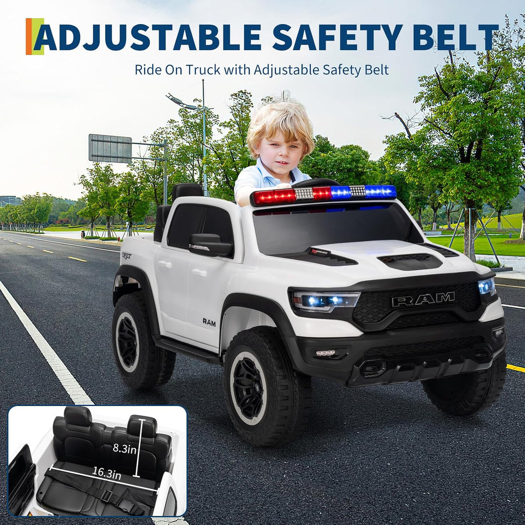 Garvee Ride On Car, Licensed RAM 12V Kids Ride On Police Car with Remote Control, Electric Pickup Truck for Toddlers, 3 Speeds, Spring Suspension, LED Lights & Parent Safety Lock