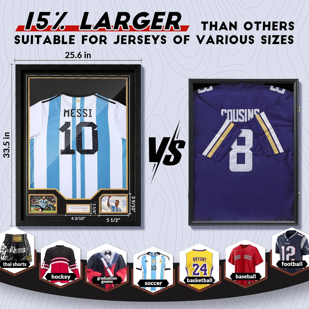 JupDec Jersey Frame Display Case 3 Pack, Large Clear Acrylic Shadow Box with UV Protection for Basketball Baseball Football Soccer Hockey Shirt, Wall Mount Wooden Showcase, Idea Gift for Sports Fans